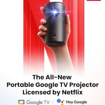 NEBULA Capsule 3 GTV Projector, Netflix Officially Licensed, 1080P Smart Mini Projector with Wi-Fi, 2.5 Hours of Playtime, 120-Inch Display, Dolby Digital, Ultra Portable for Any Space