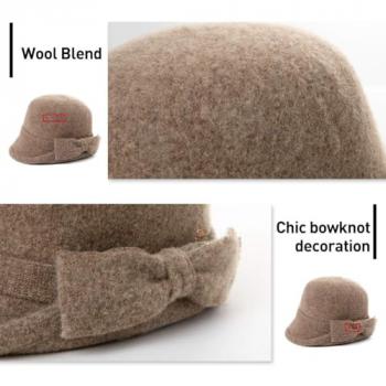 Comhats Winter Wool Felt Cloche Bucket Hat Fedora for Women Vintage Rouond Bowler Packable Party Warm Fashion Camel Medium