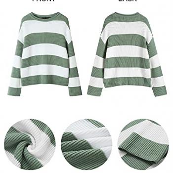 ZESICA Women's 2024 Fall Long Sleeve Crew Neck Striped Color Block Comfy Loose Oversized Knitted Pullover Sweater,Green,Medium