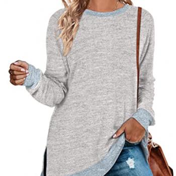 Fall Sweaters for Women Trendy Long Sleeve Tunic Tops for Leggings Grey X-Large