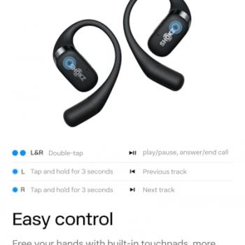 SHOKZ OpenFit - Open-Ear True Wireless Bluetooth Headphones with Microphone, Earbuds with Earhooks, Sweat Resistant, Fast Charging, 28HRS Playtime, Compatible with iPhone & Android, Black