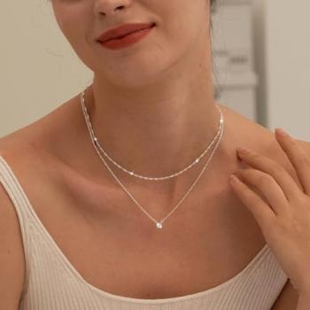 Tewiky Silver Necklace for Women, Dainty Silver Layered Necklaces Sterling Silver Diamond Pendant Necklace Simple Silver Chain Choker Necklaces Fashion Silver Set Jewelry Gifts for Womens