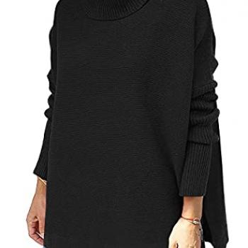 LILLUSORY Sweaters for Women Turtleneck Oversized Cashmere 2024 Pullover Long Mock Batwing Tunic Trendy Clearance Clothes Black