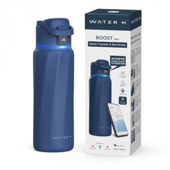 WATERH BOOST Smart Water Bottle with Reminder to Drink Water & Water Tracker Bottle - Double Wall Vacuum Insulated Water Bottle Stainless Steel, Wide Mouth 32 oz Water Bottles, Ideal for Gift - Blue