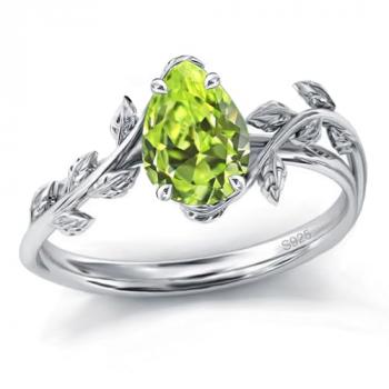 Wasee August Birthstone Ring 925 Sterling Silver Peridot Ring Pear Shaped Leaf Promise Ring for Her Birthday Anniversary Mother's Day Jewelry Gifts for Women,Ring Size 7