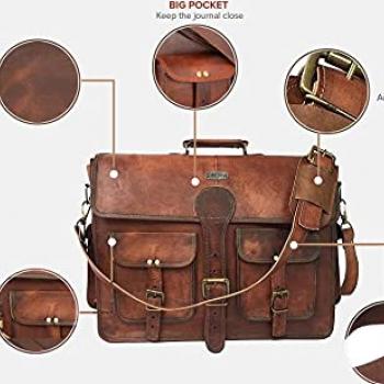 cuero Leather Messenger Bag for Men, 18 Inch Laptop Bag, Crossbody Bag Men, Vintage Handmade Leather Satchel Bag Men, Full Grain Business Briefcase Shoulder Bag for Office/Work/Travel - Dark Brown