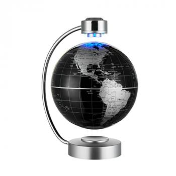 Magnetic Levitating Globe, Large 8inch Floating Globe With LED Lights, Magnetic Globe Display, Indoor Accents, Study Room Decor, Modern Decorative Ornament (Black)