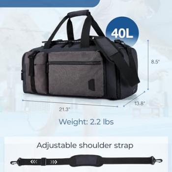 BAGSMART Gym Bag for Men, 40L Sports Duffel Bags for Traveling, Weekender Overnight Bag with Shoe Laptop Compartment, Carry on Backpack for Airplanes-Black-gray