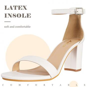 Ankis White Heels for Women - Open Toe Ankle Strap Chunky Heel Pump Sandals Party Wedding Strappy Buckle Sandals Standard Size 2.75 Inches Tall Thick Heel Design