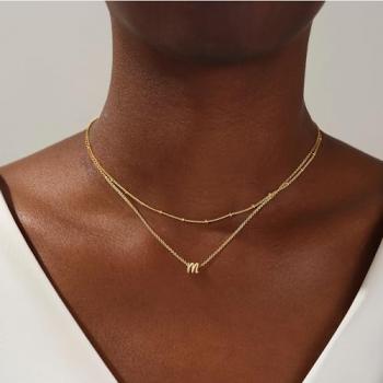 Yoosteel Gold Initial Necklaces for Women, Dainty 14K Gold Plated Layered Initial M Pendant Choker Necklace Tiny Initial Necklace Layered Gold Initial Necklaces for Women Jewelry