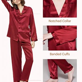 LilySilk Silk Pajamas for Women Button Up Pajamas Set for Ladies Girls Soft Maternity Pajamas Birthday Bridal Party Gift for Christmas Anniversary Valentine's day, Claret L