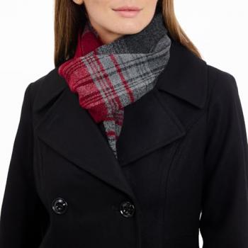 LONDON FOG womens Double Breasted Peacoat With Scarf Pea Coat, Black, Large US