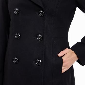 LONDON FOG womens Double Breasted Peacoat With Scarf Pea Coat, Black, Large US