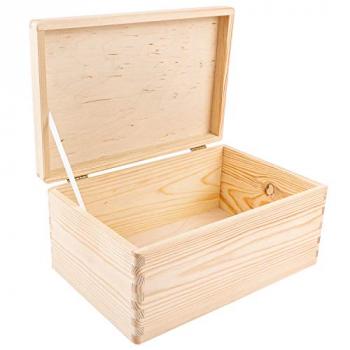 Creative Deco Large Wooden Storage Box with Hinged Lid | 11.8 x 7.87 x 5.51 inches (+-0.5) | Plain Unpainted Gift Box for Shoes Crafts Clothes Jewelry | Rough & UNSANDED Wood Keepsake Chest