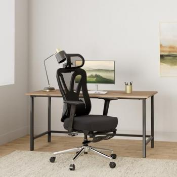 Hbada Ergonomic Office Chair, Desk Chair with Adjustable Lumbar Support and Height, Comfortable Mesh Computer Chair with Footrest 2D Headrest, Swivel Tilt Function Black