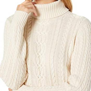 Amazon Essentials Women's Fisherman Cable Turtleneck Sweater (Available in Plus Size), Cream, Medium