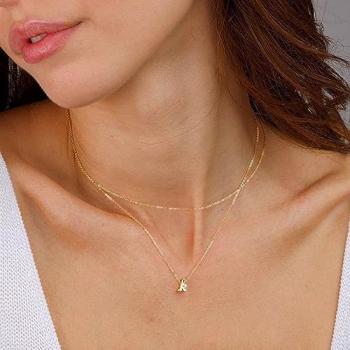 Yoosteel Gold Initial Necklaces for Women, Dainty 14K Gold Plated Layered Initial M Pendant Choker Necklace Tiny Initial Necklace Layered Gold Initial Necklaces for Women Jewelry