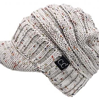 C.C Trendy Warm Oversized Chunky Soft Oversized Ribbed Slouchy Knit Hat with Visor Brim (Oatmeal)