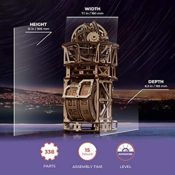 UGEARS Wooden 3D Puzzles for Adults - Astronomer Table Clock with Tourbillon Model Kit - Mechanical Clock Kit Functional DIY Miniature Kit Wood Crafts for Adults - Gifts For Puzzle Lovers - 338 Pieces