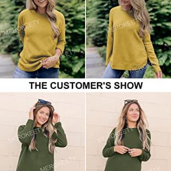 MEROKEETY Women's 2024 Fall Long Sleeve Oversized Crew Neck Solid Color Knit Pullover Sweater Tops, Green L