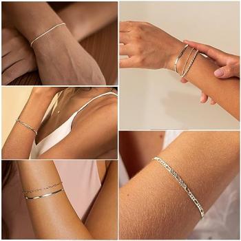 DEARMAY Dainty Silver Bracelets for Women Trendy, 925 Sterling Silver Jewelry Set for Women Bracelets for Women Paperclip Box Herringbone Figaro Rope Chain Bracelet Fashion Pack Gifts for Women