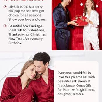 LilySilk Silk Pajamas for Women Button Up Pajamas Set for Ladies Girls Soft Maternity Pajamas Birthday Bridal Party Gift for Christmas Anniversary Valentine's day, Claret L