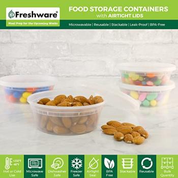 Freshware Food Storage Containers [50 Set] 8 oz Plastic Deli Containers with Lids, Slime, Soup, Meal Prep Containers | BPA Free | Stackable | Leakproof | Microwave/Dishwasher/Freezer Safe