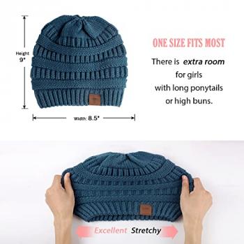 Womens Satin Lined Winter Beanie Hats Cable Knit Beanie for Men Silk Lining Thick Chunky Cap Soft Slouchy Warm Hat Blue