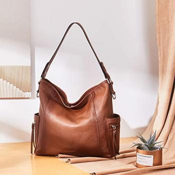 BOSTANTEN Genuine Leather Hobo Handbags Designer Tote Shoulder Bag Large Crossbody Purses for Women Brown