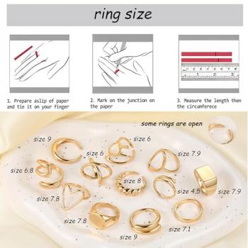 FAXHION 12PCS Gold Stackable Rings Set for Women, 18K Gold Plated Open Stacking Knuckle Ring, Adjustable Chunky Signet Band Ring for Gift