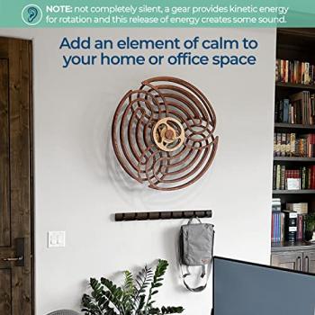 Mindsight Moving Kinetic Wall Art - Wind up to power peaceful 'Ripple' motion (no battery) - Calming Wall Décor for Living Room, Office, Bedroom, Kitchen - Hand Crafted Wood - Canyon Brown