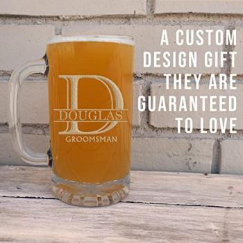 Personalized Laser Etched Glass Beer Mug for Gifting (16oz) – Customizable Monogram and Text Beer Mugs with Handles - Modern, Tankard Style Mugs for Beer - Novelty Beer Gifts for Men Halpert