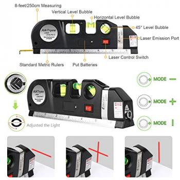 AikTryee Laser Level, Multipurpose Line Tool with 8ft/2.5M Rulers, Standard Cross Line Laser Leveler for Picture Hanging, Cabinets, Tile Walls