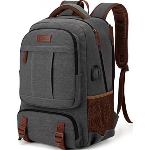 Tzowla Canvas Laptop Backpack, Bag for Men Women,Travel Work Rucksack Fits 15.6 Inch Laptop, Bookbag with USB Charging Port