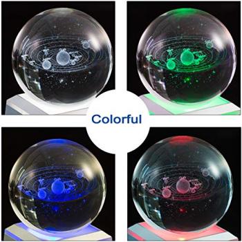 ERWEI 3D Solar System Crystal Ball with Laser Engraved Planets and LED Light Base - Science Astronomy Educational Space Gift for Kids