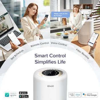 LEVOIT Air Purifier for Home Bedroom, Smart WiFi Alexa Control, Covers up to 916 Sq.Foot, 3 in 1 Filter for Allergies, Pollutants, Smoke, Dust, 24dB Quiet for Bedroom, Core 200S-P, White