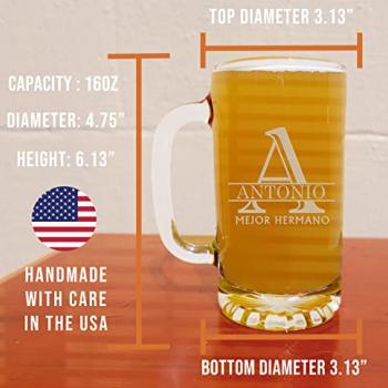 Personalized Laser Etched Glass Beer Mug for Gifting (16oz) – Customizable Monogram and Text Beer Mugs with Handles - Modern, Tankard Style Mugs for Beer - Novelty Beer Gifts for Men Halpert