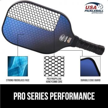 Gorilla Gear USAPA Pickleball Approved Paddle, Fiberglass Shock Absorbent Racket with Ergonomic Grip, Indoor Outdoor Pickle Ball Court Sports Accessories, Set of 2 Paddles 4 Balls and 1 Bag, Blue