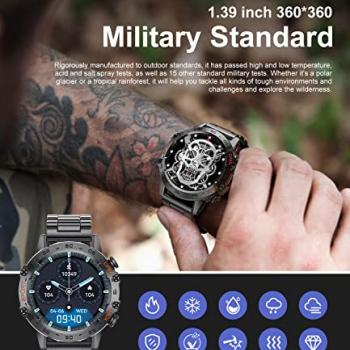 Military Smart Watch for Men(Answer/Dial Calls),100 Sports Modes, 5ATM Waterproof Fitness Watch with Heart Rate/SpO2/Blood Pressure for Android and iOS,1.39''HD DIY Screen Smart Watch