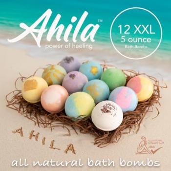 Ahila power of healing 12 XXL Bubbly Organic Bath Bombs Gift Set for Women Men and Kids Designed in Canada Long Lasting Floaters Relaxing Aromatherapy Rich in Pure Essential Oils Healing Properties