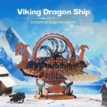 ROKR 3D Wooden Puzzle for Adults, 3-Hour Build, Viking Dragon Ship with LED Lights, Model Kits for Adults to Build, Ideal Gift for Boys and Men