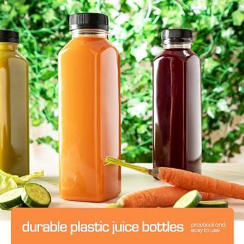 16 oz Juice Bottles With Caps - 20 Pack Plastic Bottles For Juicing, MADE IN USA Juicing Bottles Reusable - Juicer Bottles With Lids - Juice Containers With Lids - 16oz Plastic Bottles With Caps…