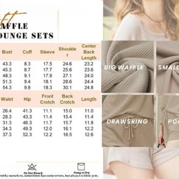 Ekouaer Womens Waffle Knit Pajama Sets Long Sleeve Top and Shorts Matching Lounge Set Sleepwear Loungewear Sweatsuit with Pockets A-Light Khaki Large