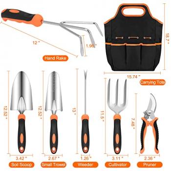 Garden Tool Set, CHRYZTAL Stainless Steel Heavy Duty Gardening Tool Set, with Non-Slip Rubber Grip, Storage Tote Bag, Outdoor Hand Tools, Ideal Garden Tool Kit Gifts for Women and Men