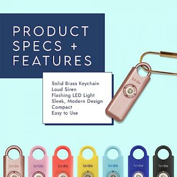 She’s Birdie–The Original Personal Safety Alarm for Women by Women–LOUD Siren, Strobe Light and Key Chain in a Variety of Colors (Metallic Rose)