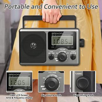 Greadio Portable Shortwave Radio with Best Reception,AM FM Transistor,LCD Display,Time Setting,Battery Operated by 4 D Cell Batteries or AC Power,Big Speaker,Earphone Jack for Gift,Elder,Home