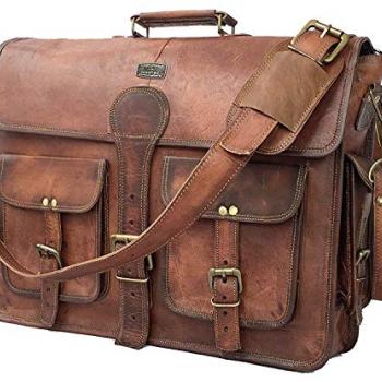 cuero Leather Messenger Bag for Men, 18 Inch Laptop Bag, Crossbody Bag Men, Vintage Handmade Leather Satchel Bag Men, Full Grain Business Briefcase Shoulder Bag for Office/Work/Travel - Dark Brown