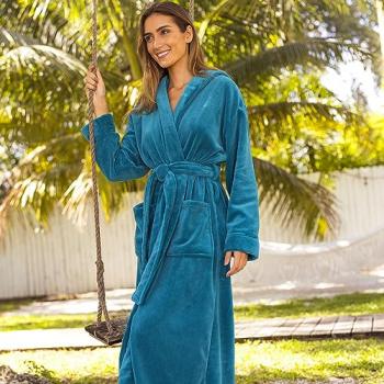 Alexander Del Rossa Women's Robes, Long Plush Bathrobe, Womens Robe with Hood, Hooded Robes for Women Plus Size Robe Turquoise XL (A0116ODPXL)