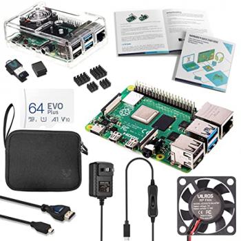 Vilros Raspberry Pi 4 Complete Starter Kit- Includes Raspberry Pi 4 Board, Fan Cooled Case, 64GB Preloaded Micro SD Card and More (2GB, Clear Transparent Case)