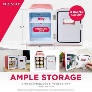 Frigidaire RED EFMIS129- CP4 Mini Portable Compact Personal Cooler, 4 Liter Capacity Chills Six 12 oz Cans, 100% Freon-Free & Eco Friendly, Includes Plugs for Home Outlet & DC Charger, standard